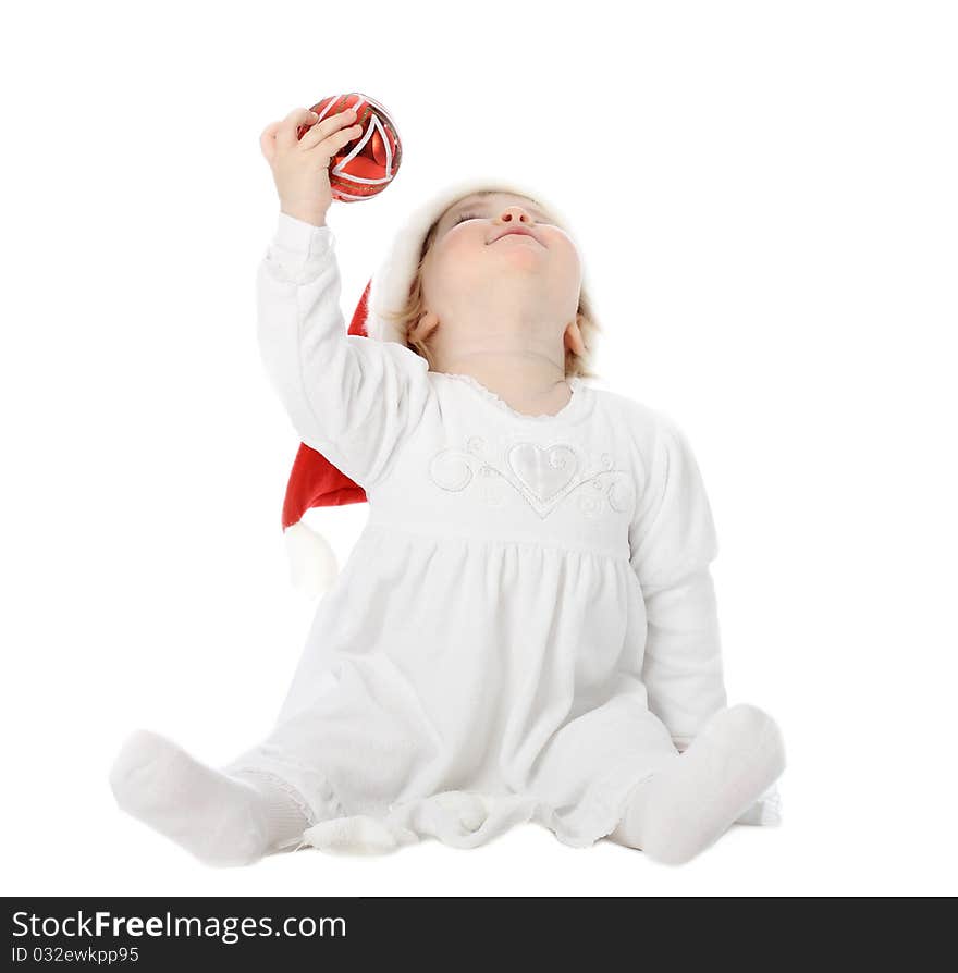 Cute happy baby girl enjoying Christmas time. Cute happy baby girl enjoying Christmas time