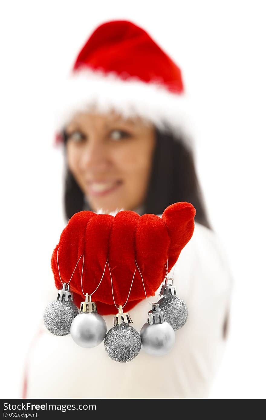 Female Santa with ornaments