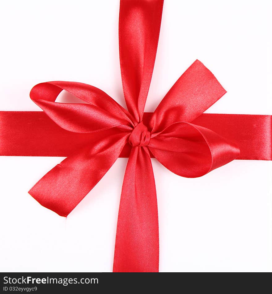 Red Gift Ribbon Bow in over white background