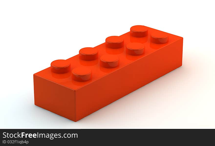 Orange plastic toy block on white background.