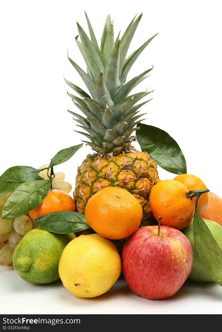 Ripe fruit on a white background