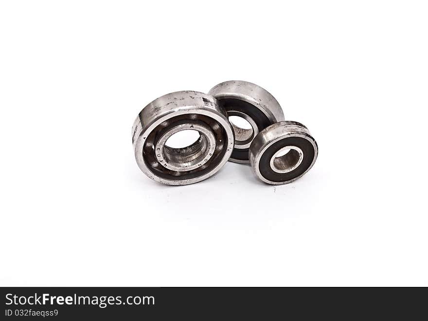 Ballbearings of the different sizes on white background