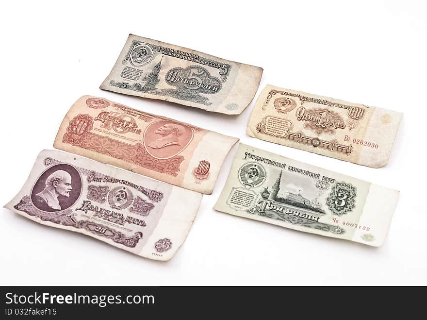 Old soviet money on white background