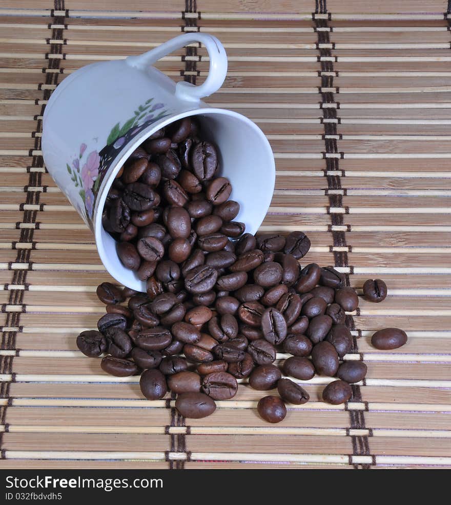 Picture of coffee on a bamboo carpet. Picture of coffee on a bamboo carpet