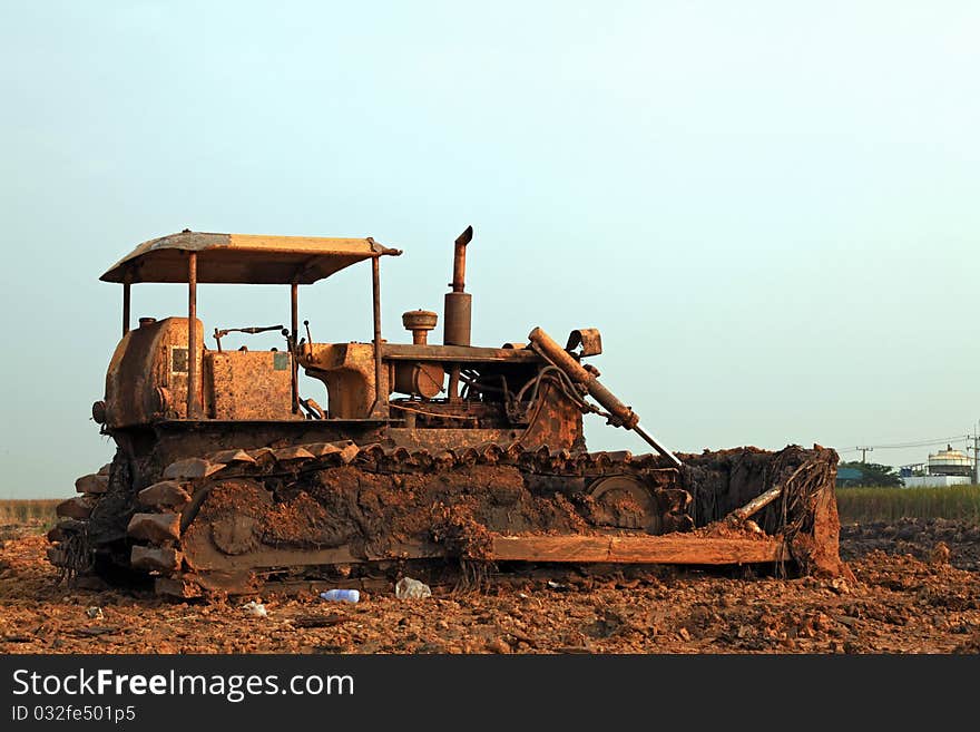 Construction bulldozer on sandpit for construction