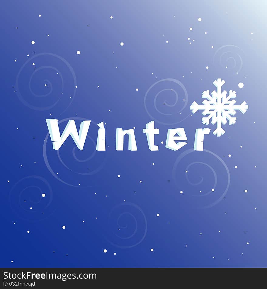 Vector background with ice title Winter and abstract snowflake. Vector background with ice title Winter and abstract snowflake