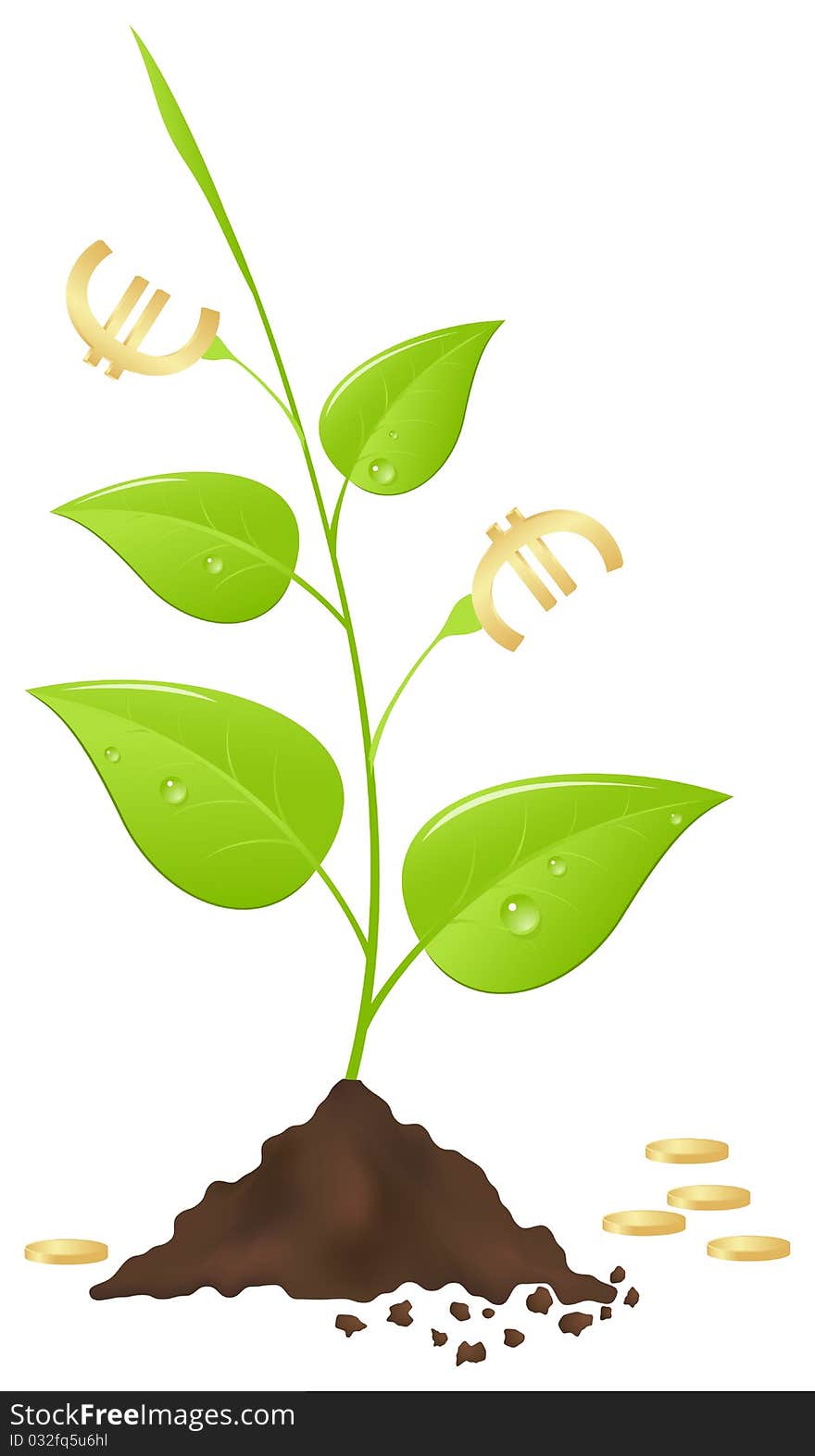 Young tree with leaves in the form of euro. Vector illustration, isolated on a white. Young tree with leaves in the form of euro. Vector illustration, isolated on a white.