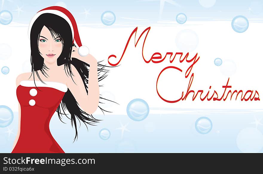 Woman with Santa hat on beautiful Christmas background. Woman with Santa hat on beautiful Christmas background