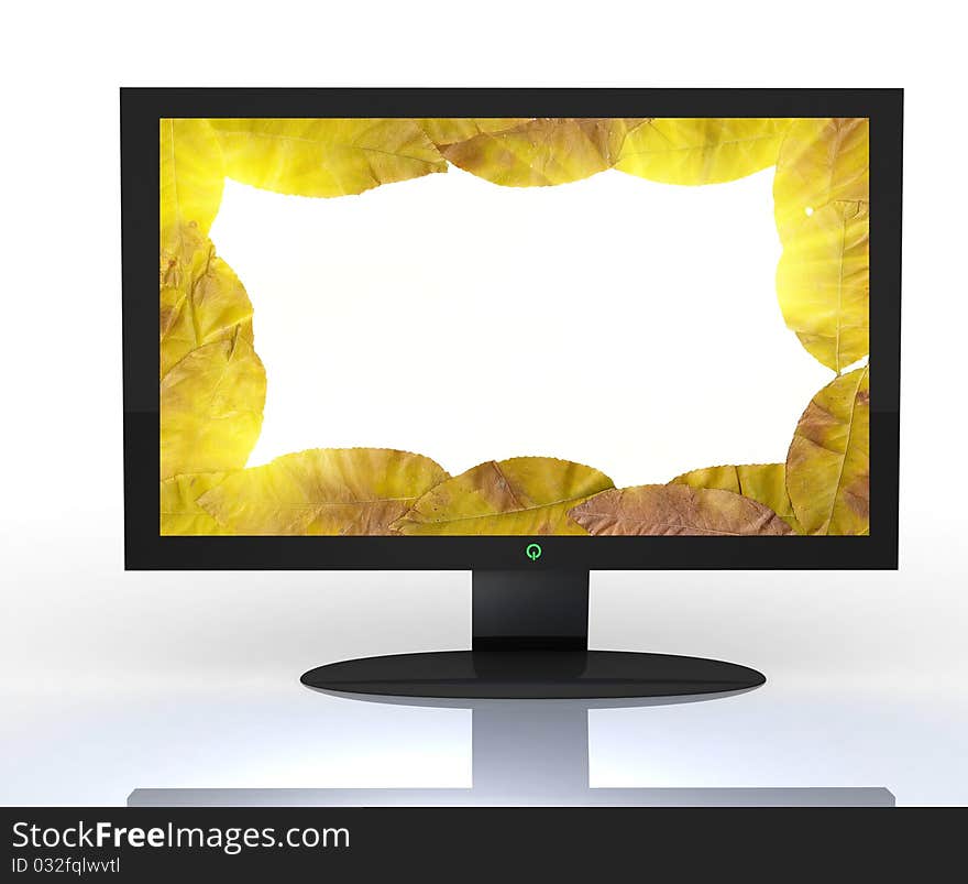 3D television, computer screen in profile isolated on white