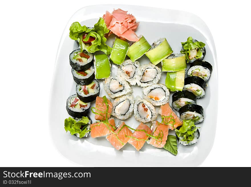 Plate with japanese traditional sushi