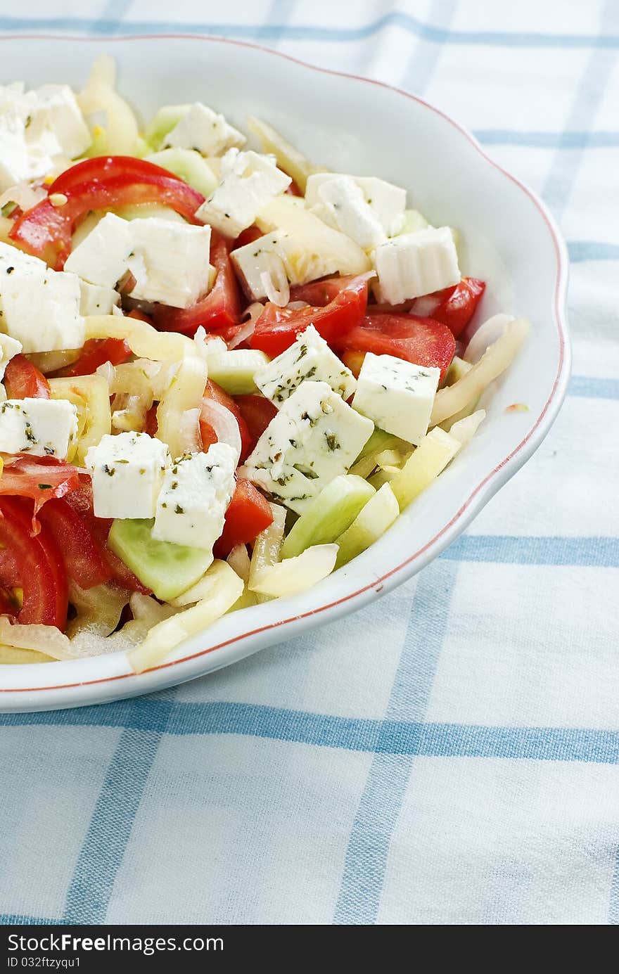 Salad With Feta Cheese, Tomato And Corn