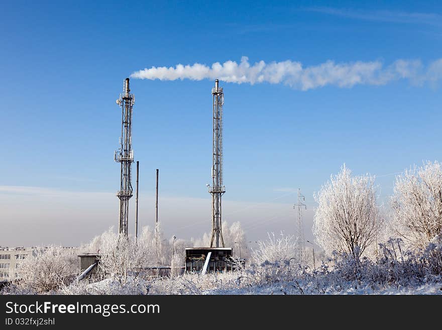 Thermal power station in winter day