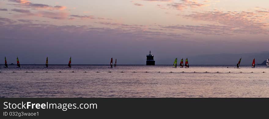 The shot was taken during sunset in gulf of Aqaba near Eilat which is a famous resort city in Israel. The shot was taken during sunset in gulf of Aqaba near Eilat which is a famous resort city in Israel