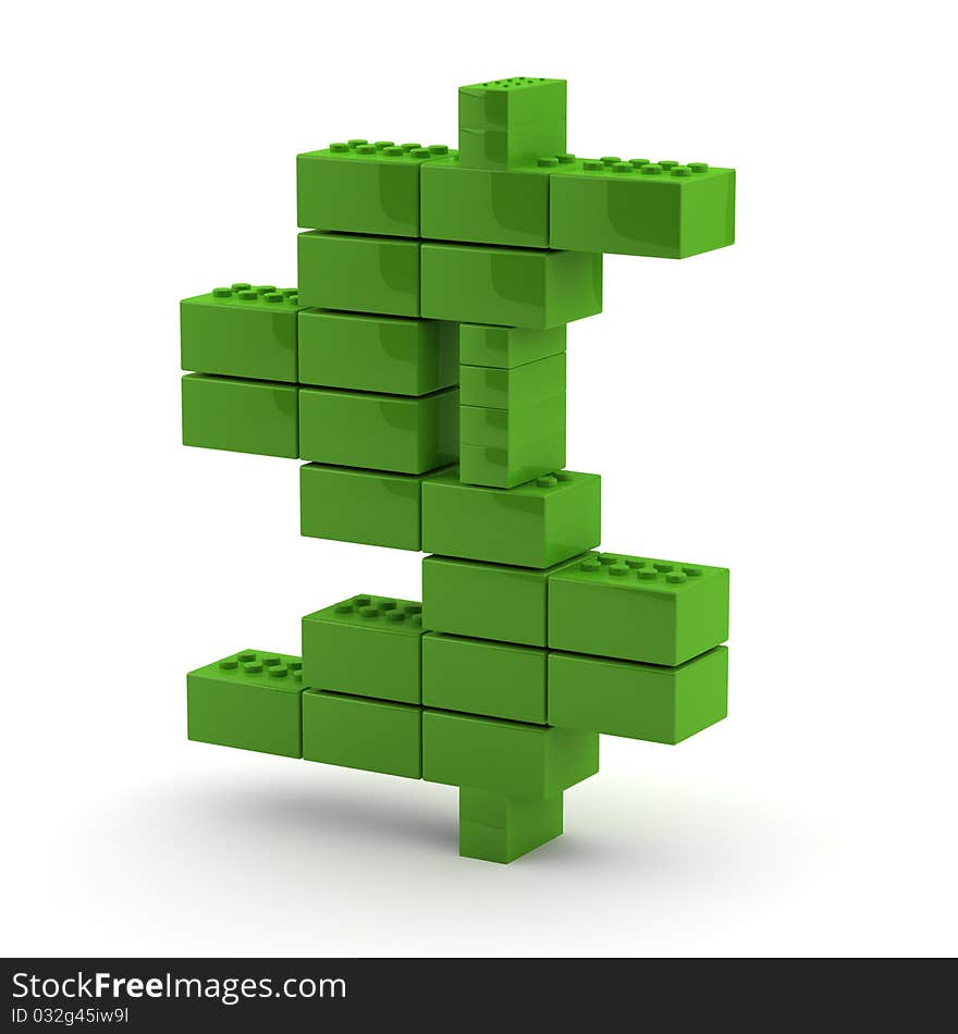 Abstract dollar sign from toy cubes on white