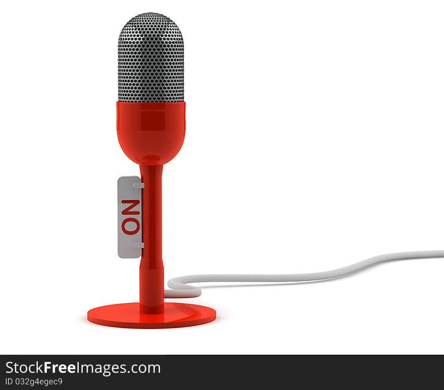 Red retro microphone with the tablet on