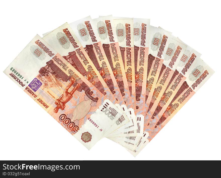 Row of Russian roubles . isolated background