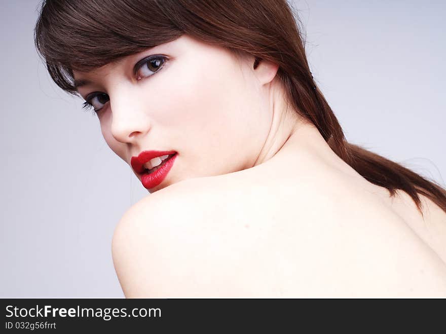 Horizontal portrait of beautiful brunette woman. Horizontal portrait of beautiful brunette woman