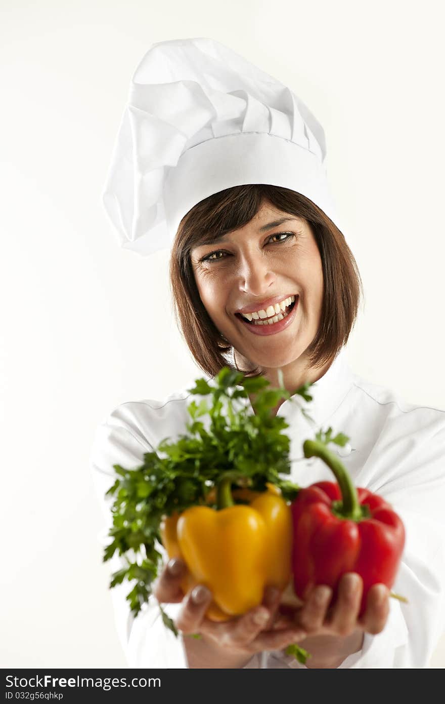 Female Chef With Vegetables