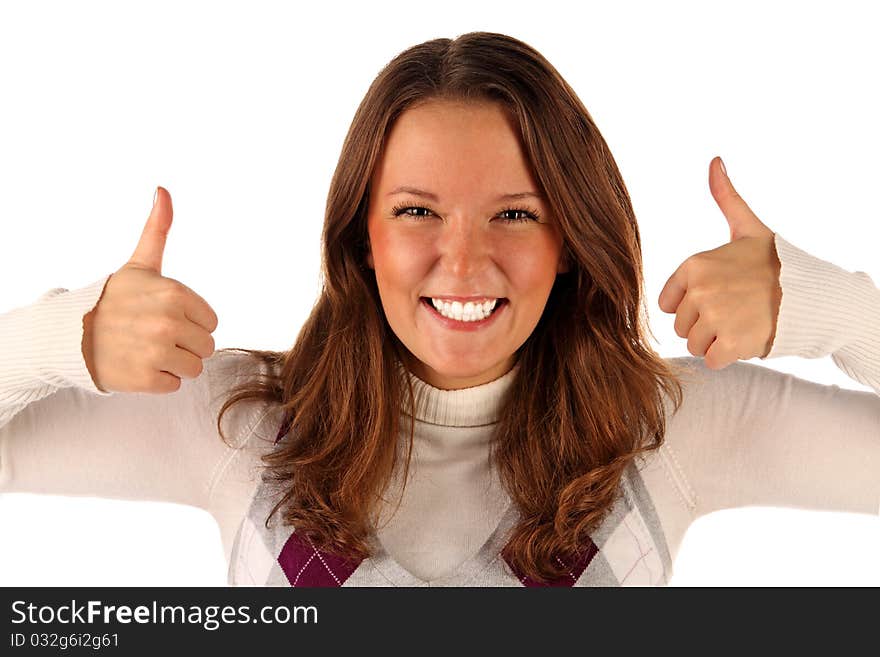 Successful girl on white background