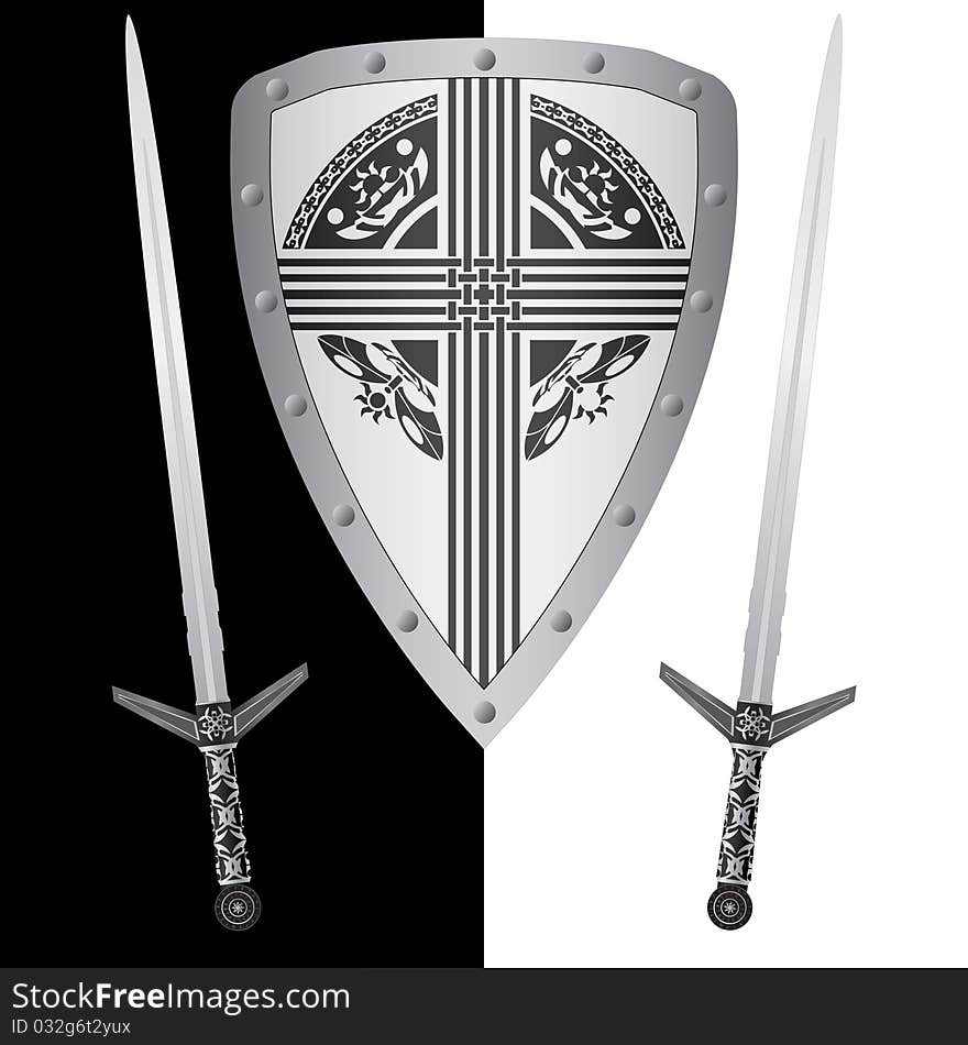 Fantasy shield and swords