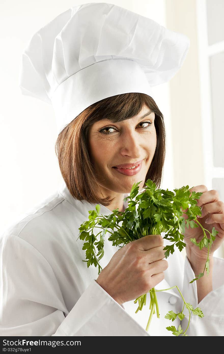 Female Chef With Parsley