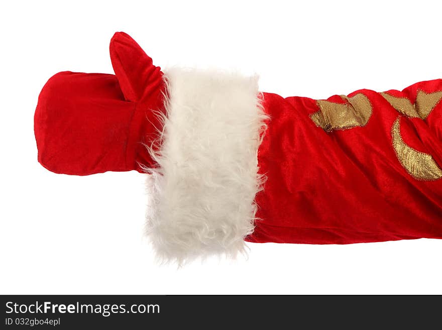 Santa Claus pointing his hand isolated over white.