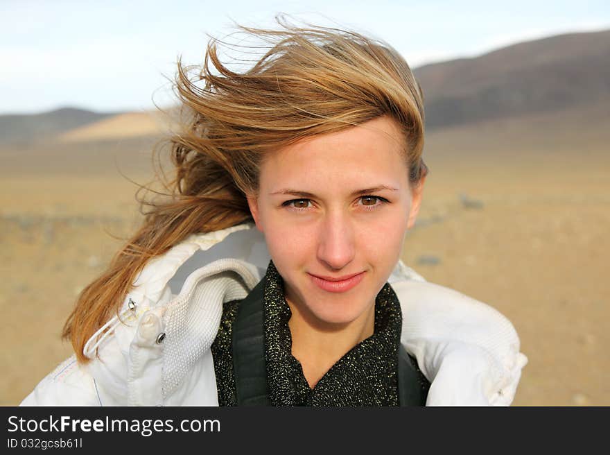 Potrtait of pretty girl smiling outdoor. Potrtait of pretty girl smiling outdoor