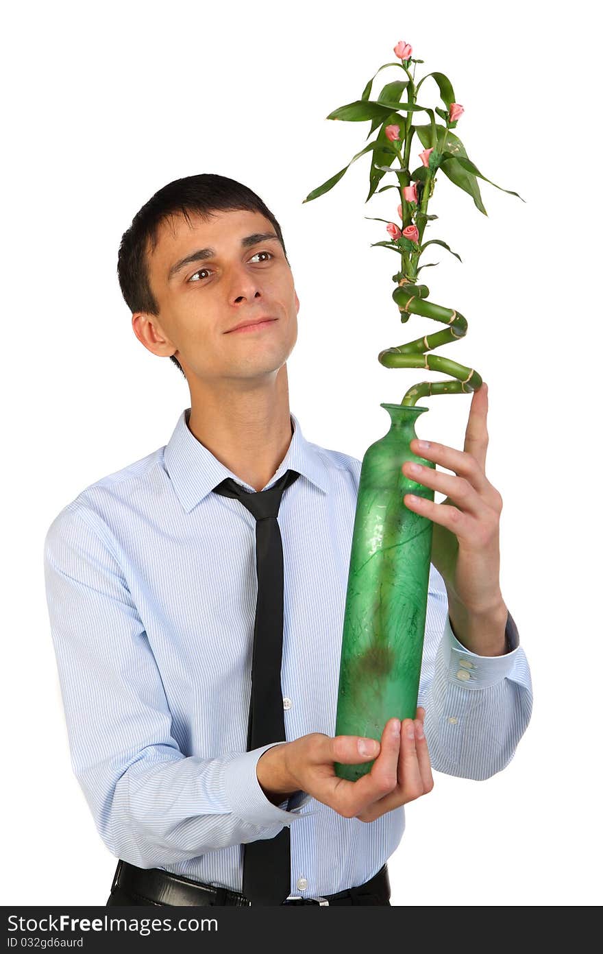 Young business man hold flower