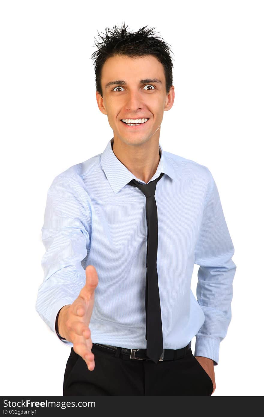 Young business man ready to set a deal isolated background. Young business man ready to set a deal isolated background