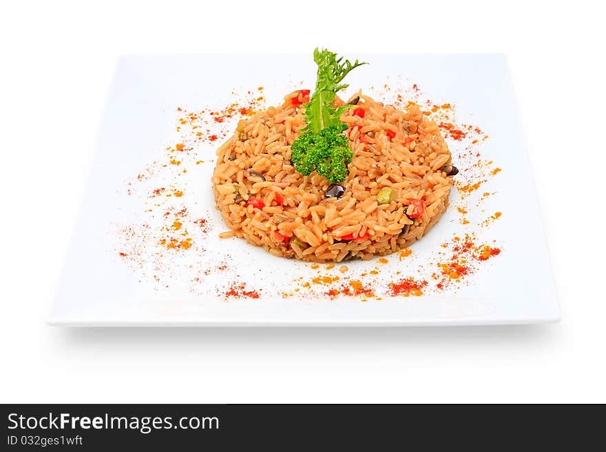 Vegetarian salad with fresh vegetables on a ceramic platter