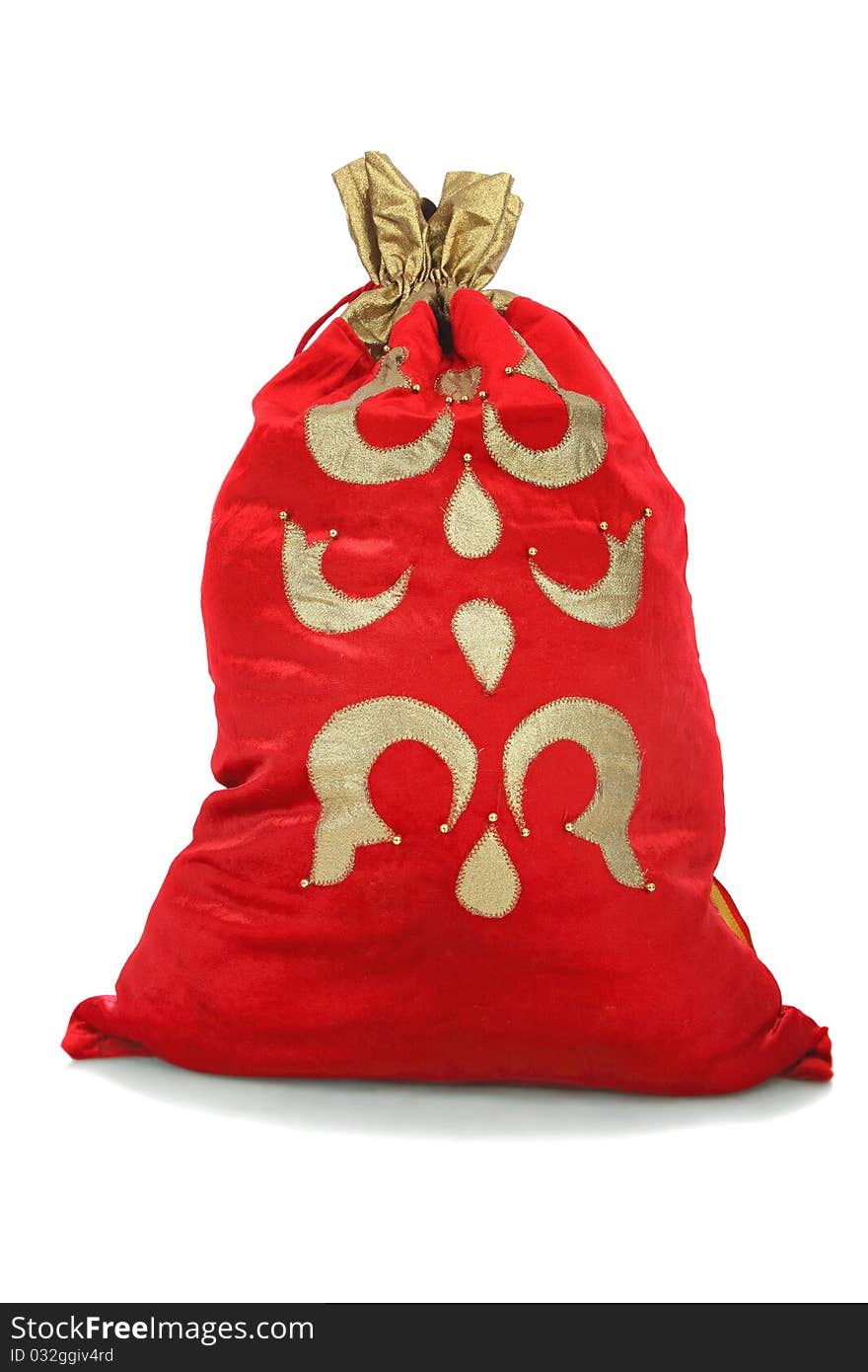 Christmas bag with present, isolated background.