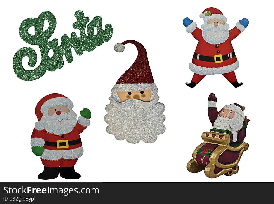 Collection of Santa Clauses isolated