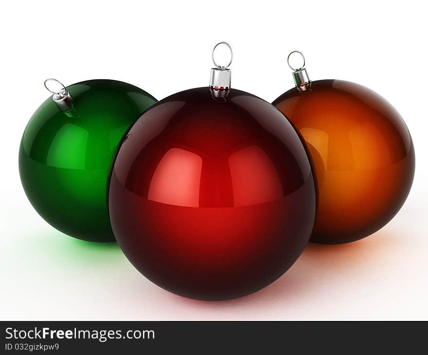 Three different colored Christmas ball