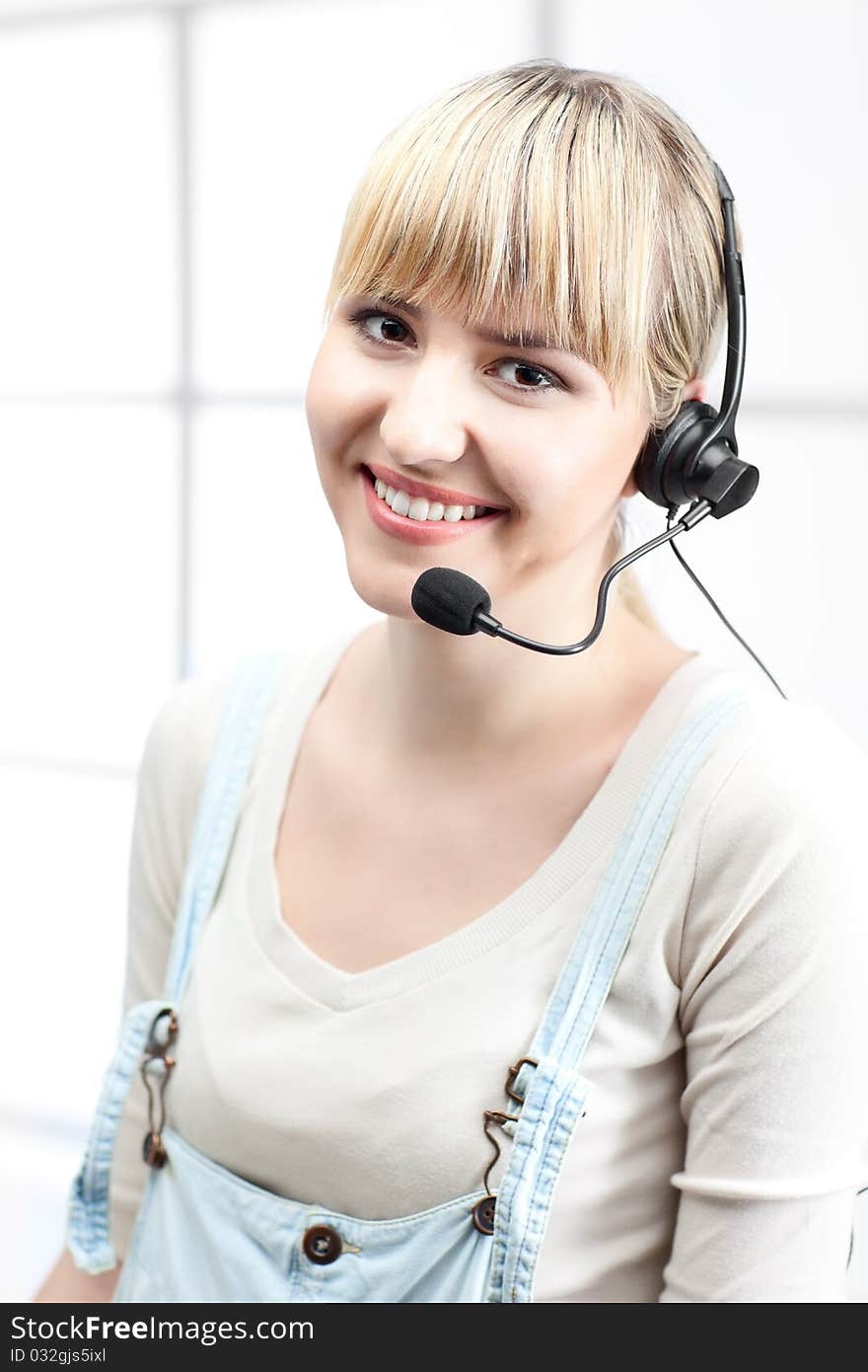 Fine woman in office with blond hair