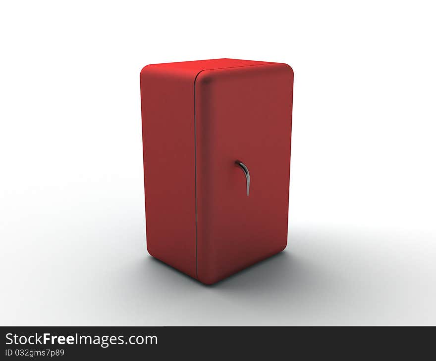 Pink refrigerator with chrome handle on a white background