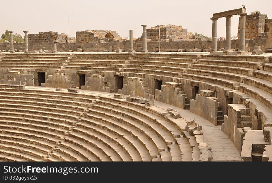 Ancient Roman time town Bosra in Syria. Theater details. Ancient Roman time town Bosra in Syria. Theater details.