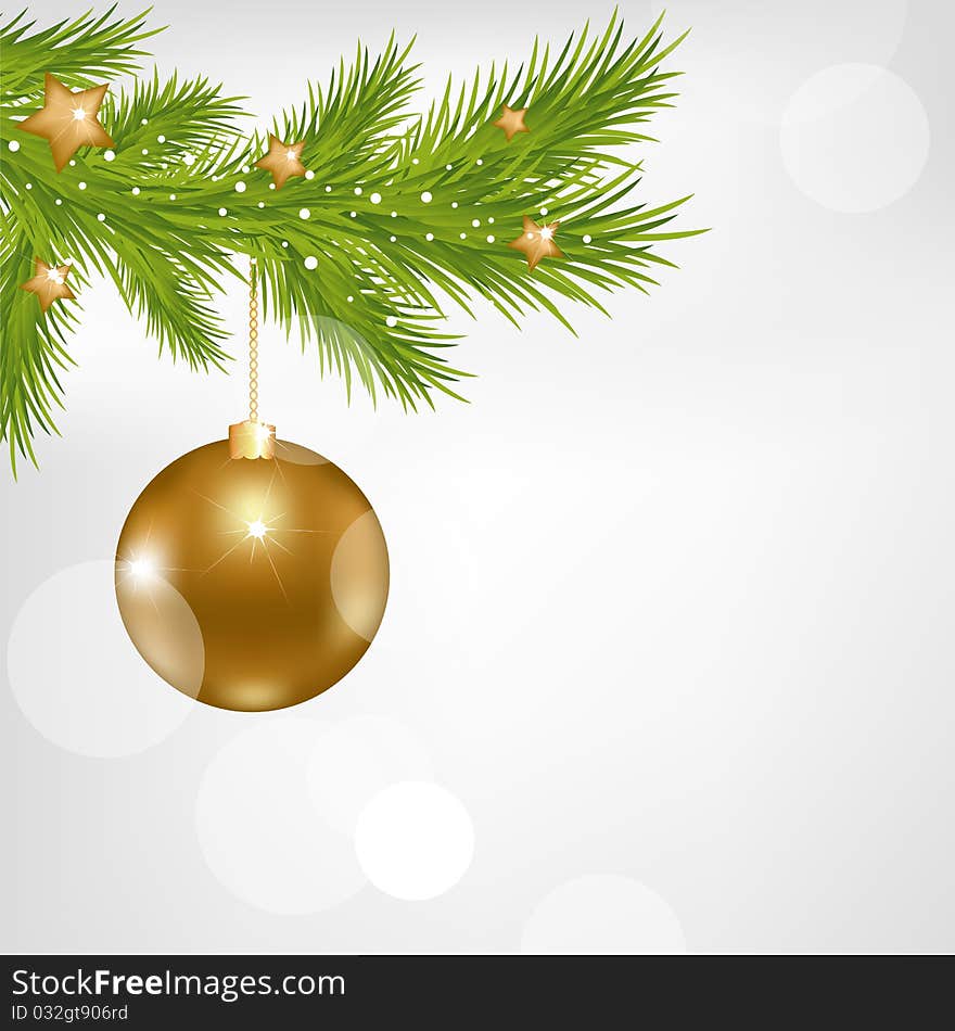 Christmas And New Year Illustration With New Year's Sphere And Stars, Vector Illustration. Christmas And New Year Illustration With New Year's Sphere And Stars, Vector Illustration