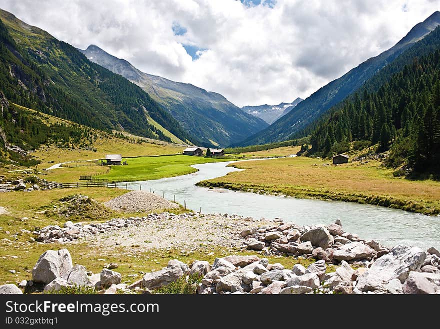 River up in mountains, Austria, Hohe Tauern park.