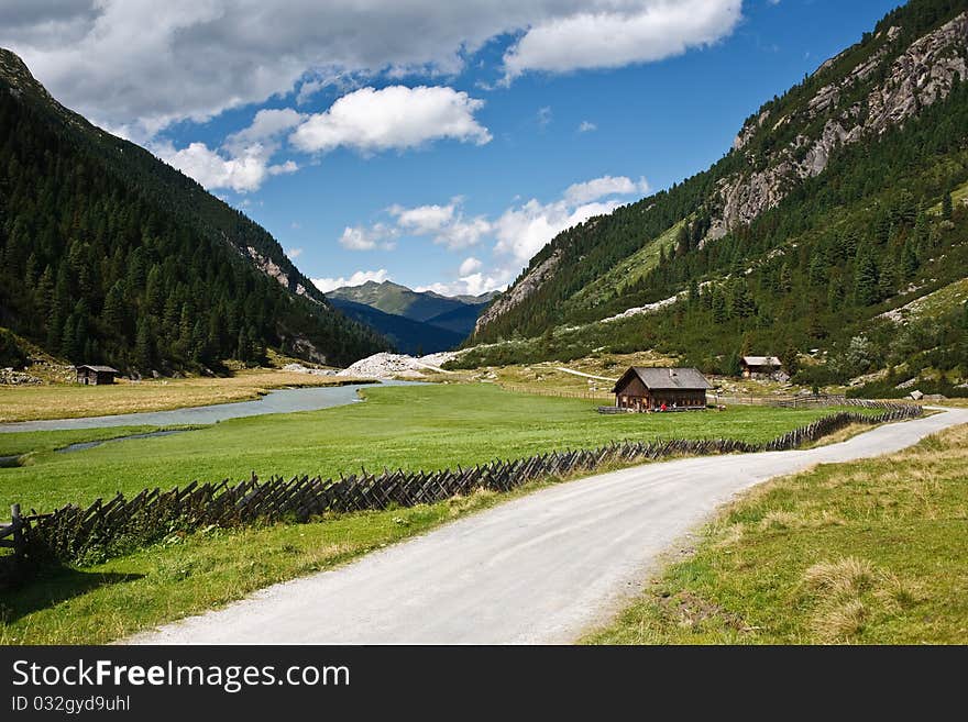 Lonely house up in mountains, Austria, Hohe Tauern park.