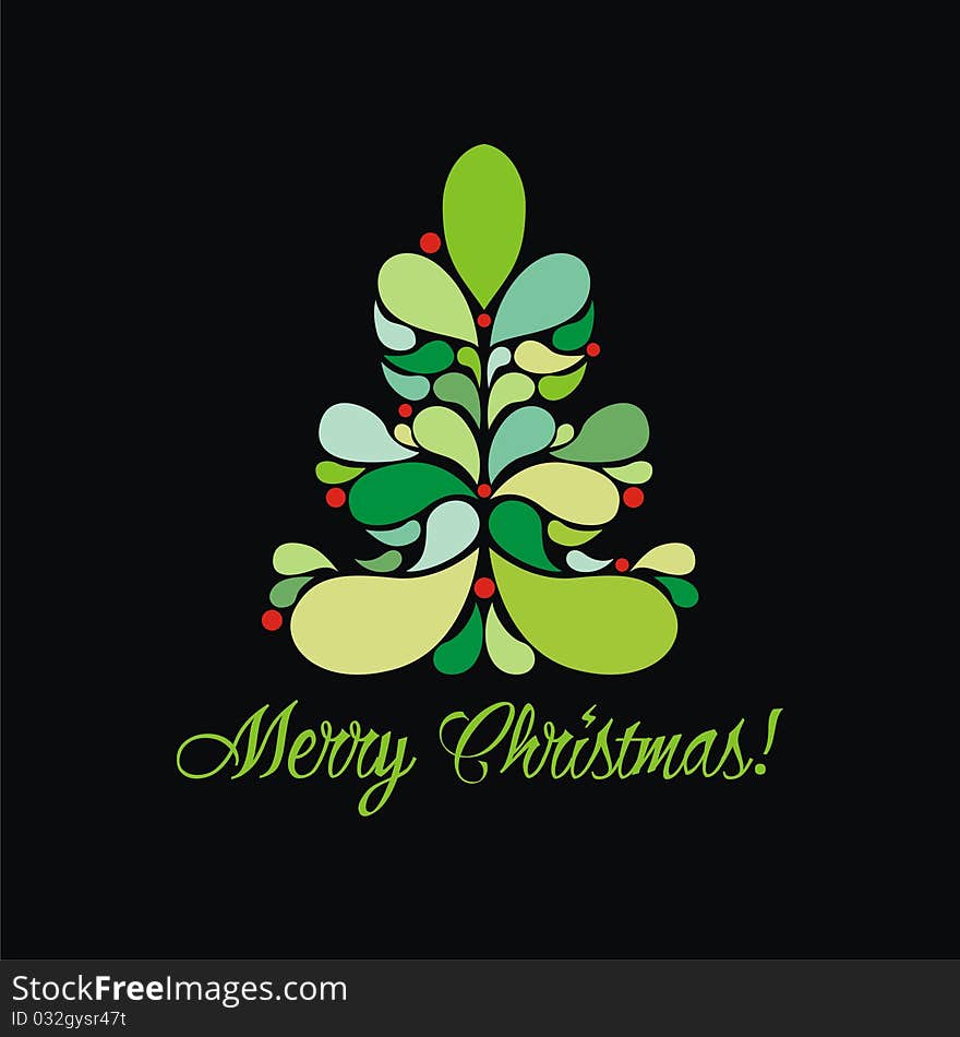 Green christmas tree on black background. Vector illustration. Green christmas tree on black background. Vector illustration