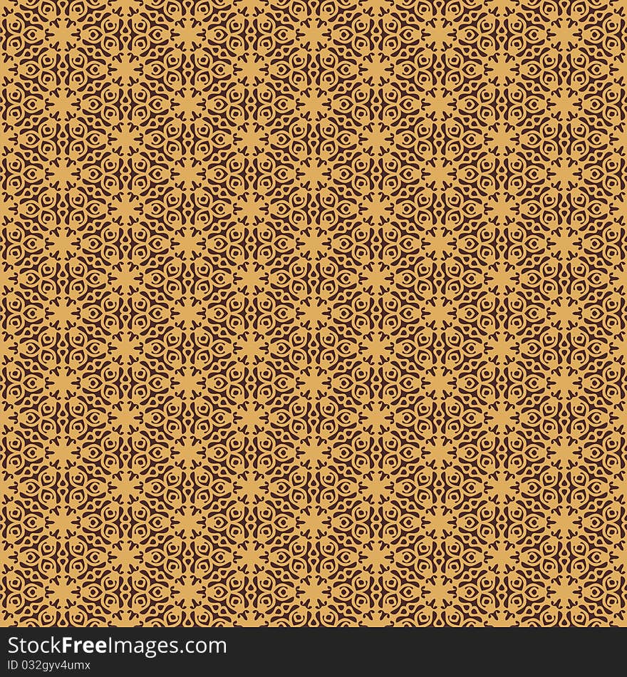 Seamless  with yellow snowflakes on brown background. Vector illustration