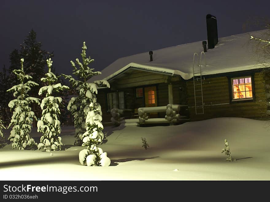 Snowy house in the forest, Christmas, Finland