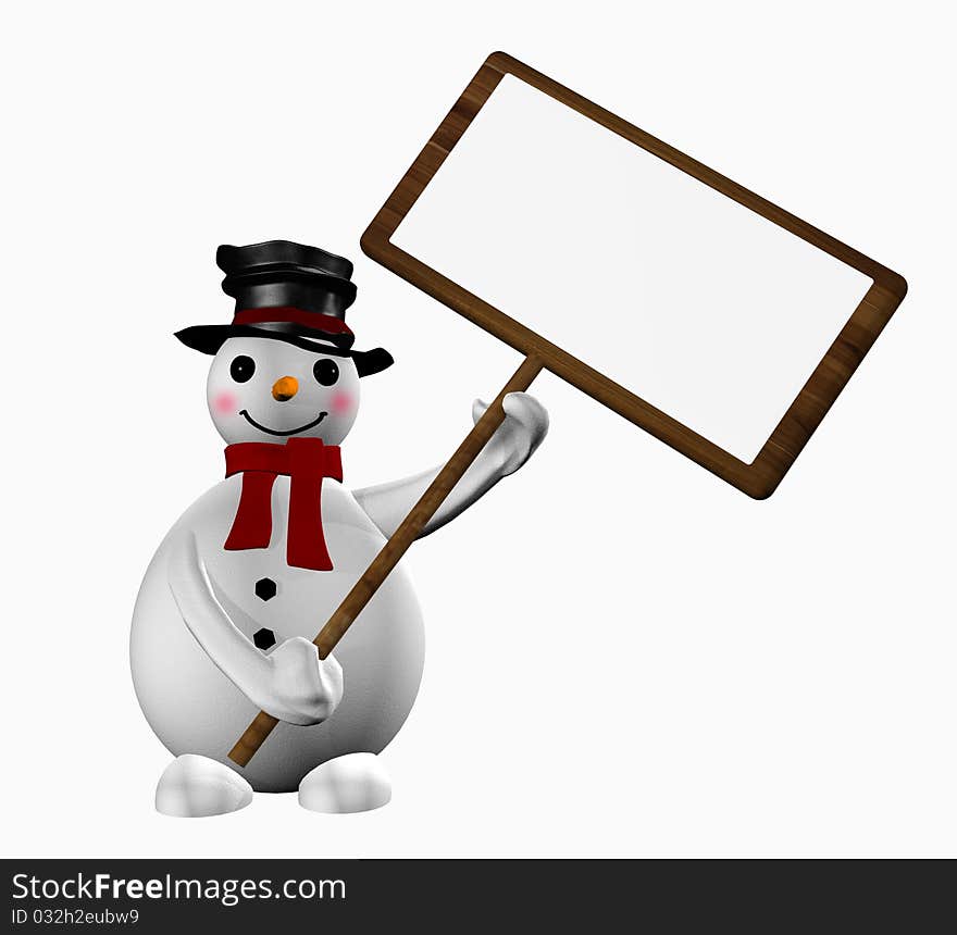 Snowman with a sign