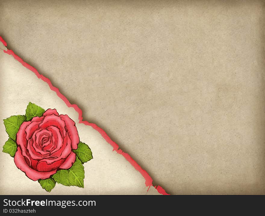 Greeting card with drawing of rose