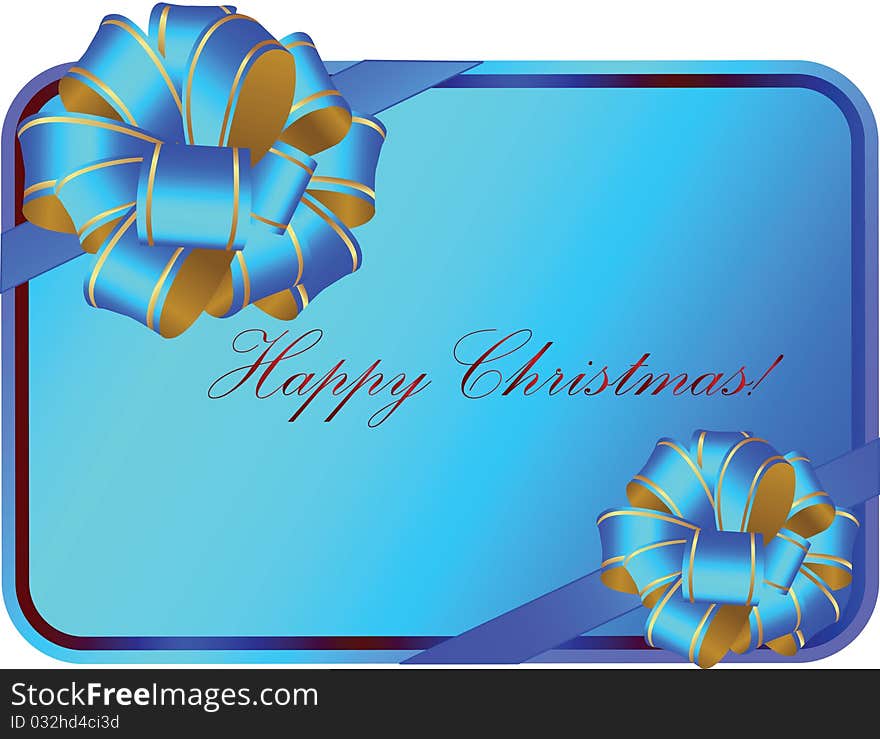 Blue bows on a celebratory card. A card with Christmas!