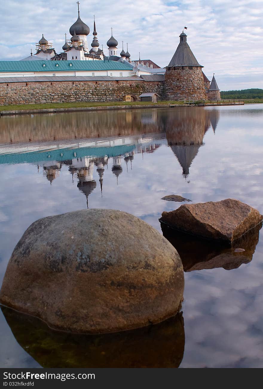 Scenic view of Solovestsky monastery on White sea coastline, Karelia, Russian Federation. Scenic view of Solovestsky monastery on White sea coastline, Karelia, Russian Federation.