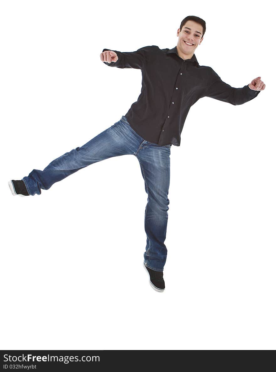 Young fresh happy man jumping