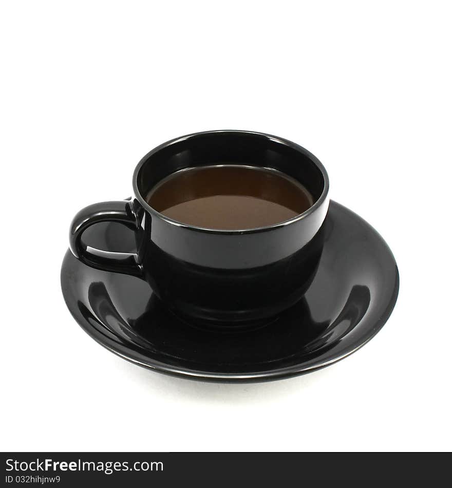 Black cup of coffee isolated on white background