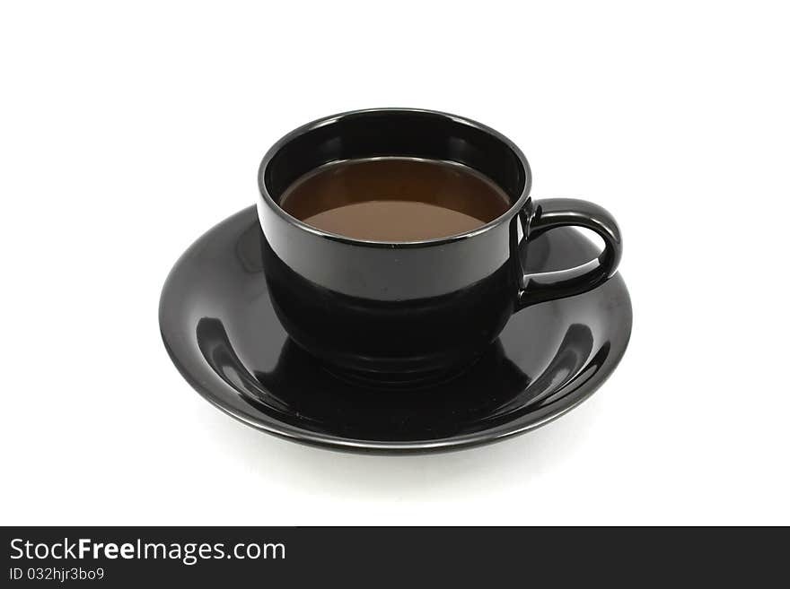 Black cup of coffee isolated on white background