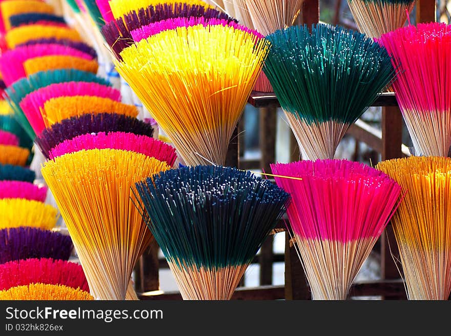 Beautiful colored joss sticks in Vietnam. Beautiful colored joss sticks in Vietnam